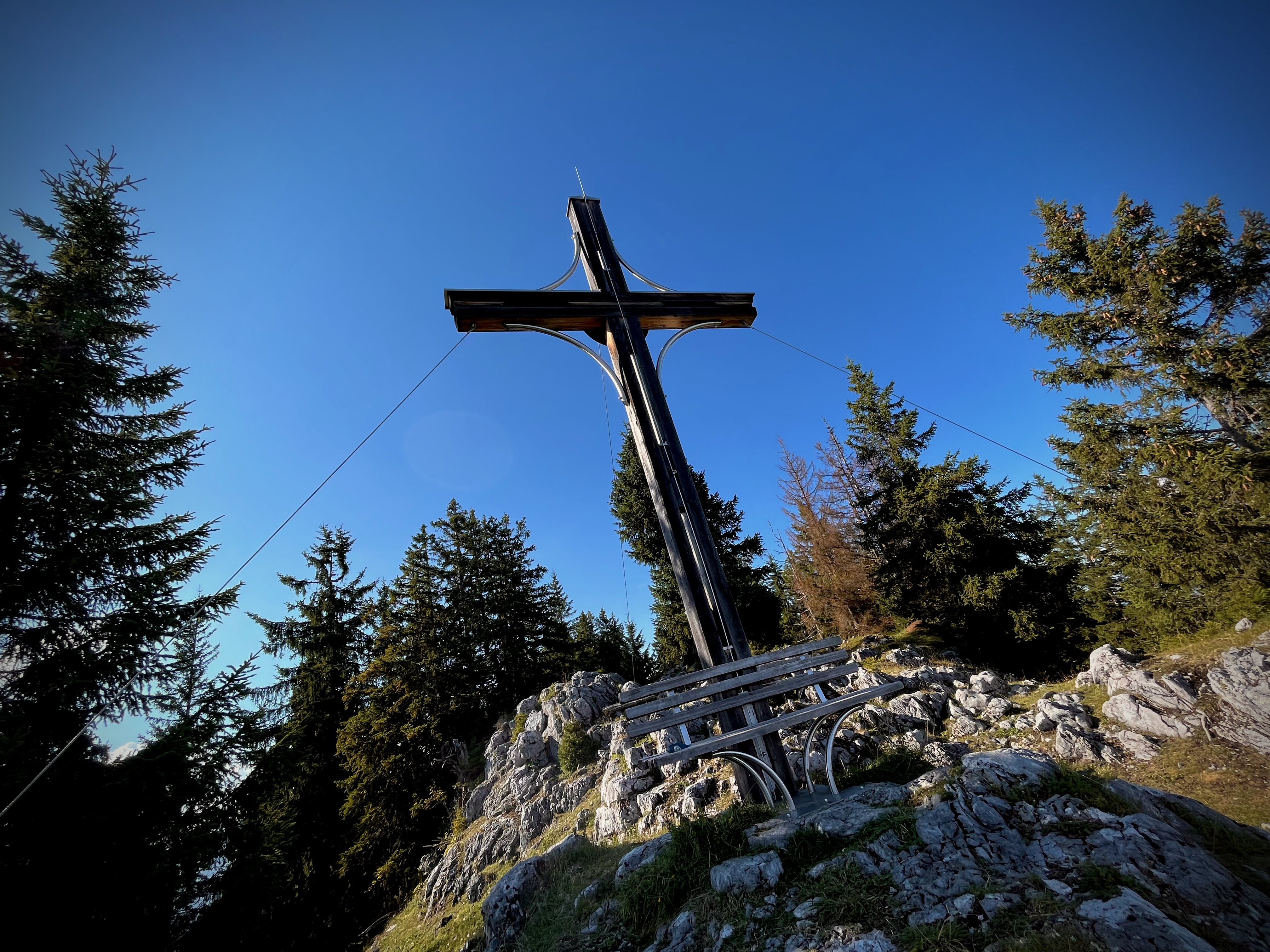 The cross on top of the Pölven mountain in Austria.