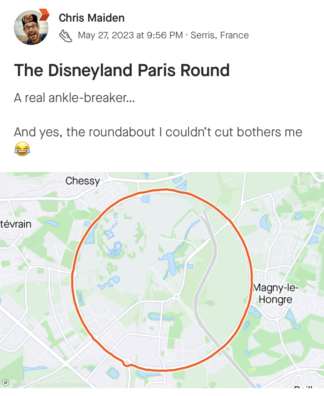 Screenshot of a Strava activity showing an almost perfect circle.