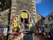 Jeff Pelletier on the steps of the Moot Hall, Keswick.